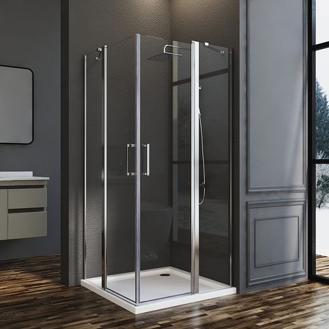 Duschkabine 80x90 cm Pendeltür, Duschkabine 90x80cm Eckeinstieg Pendeltür Dusche Duschabtrennung mit 6mm NANO ESG Sicherheitsglas Glas Duschwand Höhe: 185cm