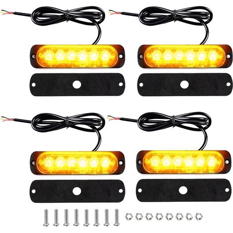 4-teiliges LED-Blitzlicht-Set (gelb), 12 V/24 V, Blitz-Bremswarnleuchten mit 6 LEDs, IP65 wasserdichte LED-Lichtleiste für Geländewagen/Transporter/Boote (1/5)