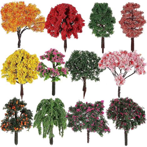 12 arbres miniatures pour décors de paysage, trains et chemins de fer, faux arbres, décorations pour table de sable et loisirs créatifs. (1/5)