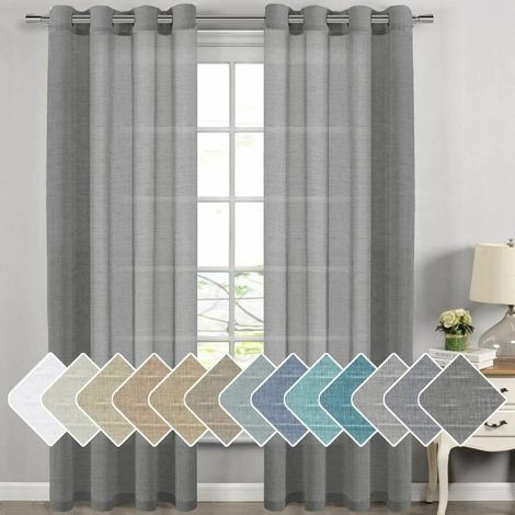 52 pouces de large x 108 pouces de long, panneaux de rideaux en mélange de lin naturel pour salon/rideaux en lin transparent réduisant la lumière, panneaux de fenêtre à œillets en nickel - lot de 2, g (1/5)