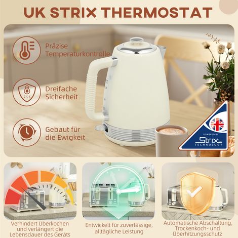 Bouilloire et grille-pain set, 1,7 L, 2200W, thermostat Strix, filtre, grille-pain 4 fentes, 7 niveaux de brunissage, tiroir à miettes (1/5)