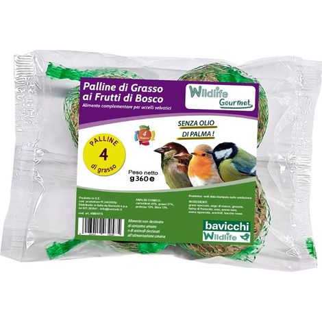 PALLE DI GRASSO AI FRUTTI DI BOSCO MANGIME 4X90GR PER UCCELLI SELVATICI ALTA QUALITA'
