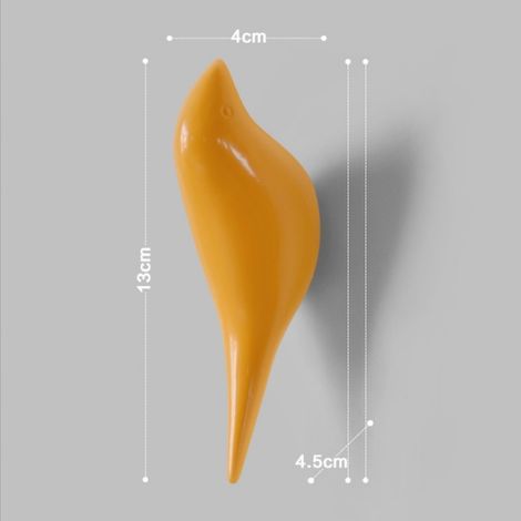 Gancio da parete 3D a forma di uccello per abiti, gancio decorativo per porta (giallo) (1/5)