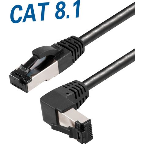 Cat 8.1 patch cable rj45 plug, straight to rj45 plug, angled up, 0,5 m