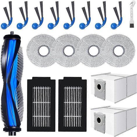18 pièces de rechange pour aspirateur Ecovacs Deebot T30C Omni et T30C Pro Omni : brosse principale, lingettes de nettoyage, sac à poussière et brosses latérales.
