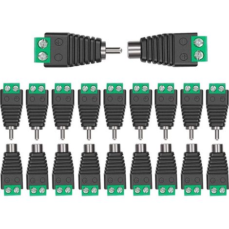 Paires RCA Mâle Femelle Connecteur, Kit Fiche Mâle et Prise Femelle, Adaptateur Audio Vidéo RCA, Caméra CCTV et Microphone Compatible, Vert (1/4)