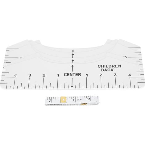 Kit d'outils de 9 pièces pour l'alignement de t-shirts : règle de centrage, règle de guidage, kit de découpe pour t-shirts à col rond et col en V. (1/5)