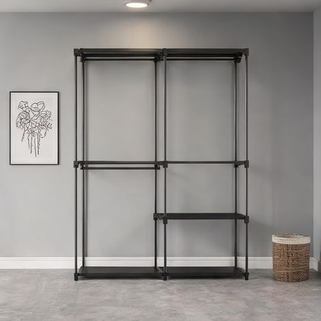 Portant vêtements noir en métal avec étagères 142 x 43 x 185 cm (1/5)