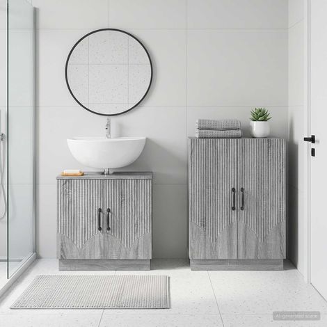 vidaXL 2 Piece Bathroom Cabinet Set HOORN Grey Sonoma Engineered Wood (1/5)