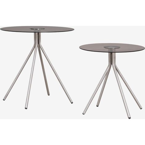 Set de 2 tables d'appoint rondes en acier inoxydable et verre trempé Itsoro SKLUM Gris Acier (1/5)