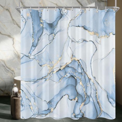 Rideau de douche 120 x 200 cm - Bleu aqua - Tissu anti-moisissure - Imperméable - Lavable - En polyester - Avec 8 œillets et anneaux de rideau de douche - Pour salle de bain, baignoire (1/5)