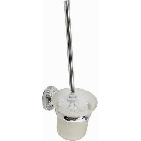 TRADE SHOP - Porta Scopino Wc Scopino Completo Vetro Satinato Fissaggio A Parete Bagno 69194 -