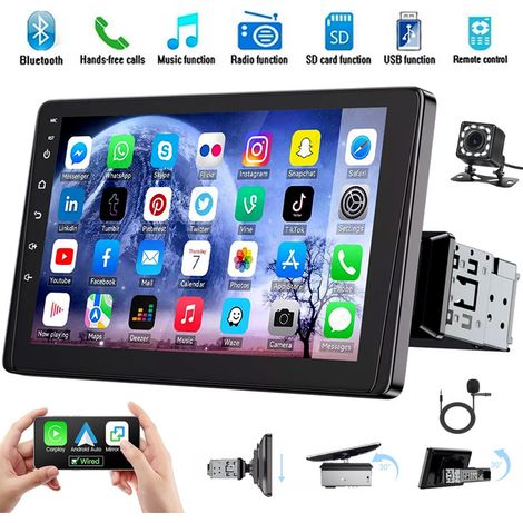 Autoradio rotatif 9" simple 1DIN avec lecteur Apple CarPlay MP5 et radio SWC 12CAM MIC