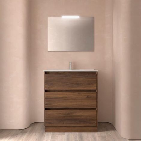 Noja ensemble complet 800 3 tiroirs NOYER MAYA + meuble-lavabo + miroir + éclairage (1/4)