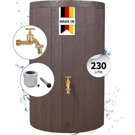 GARANTIA TIMBER serbatoio per pioggia set completo 230 litri marrone incl. rubinetto in ottone e raccordo pluviale