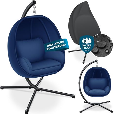 KESSER® Luxe silla colgante con estructura + cojín de asiento blando acolchado lateral cojín de asiento y respaldo cesta colgante para interior y exterior cesta columpio de jardín azul (1/5)