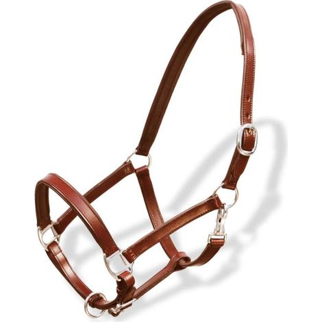 Cavezza cuoio naturale regolabile per stalla marrone per pony (1/3)