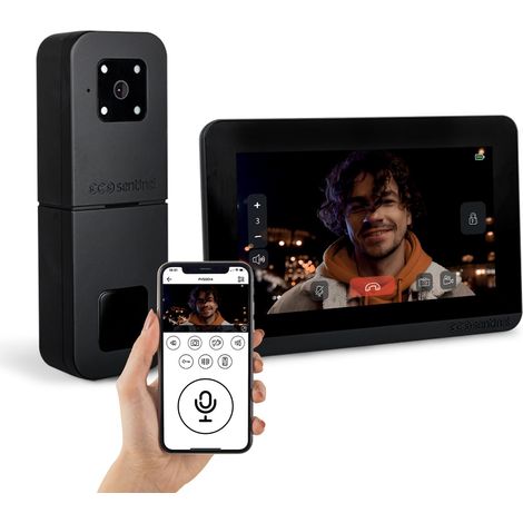 SCS Sentinel - Videocitofono Wireless Connesso HeyView Smart Air 7 Pollici - Plastica ABS - Moderno - Portata 350m Comandi a Sfioramento - Controllo Accesso Casa Villa - Nero (1/5)