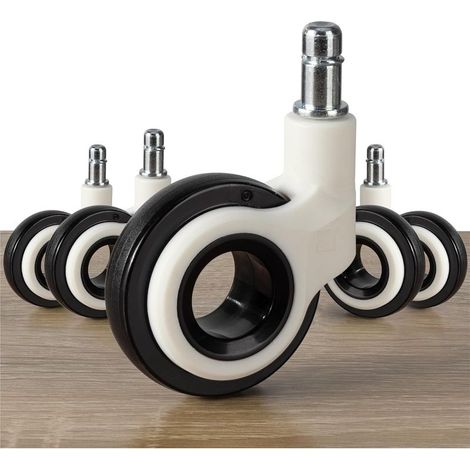 Lot de 5 Roulettes Chaise Bureau Roue Pivotante en Caoutchouc Tige 11mm Roulettes Fauteuil de Bureau avec Roulement Silencieux pour Protection Parquet Tapis Carrelage Vinyle (1/5)