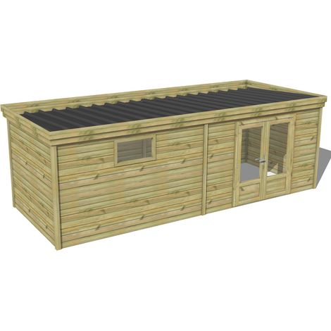 ABRI DE JARDIN bois traité 27mm, 7,3x2,6m, 19m2