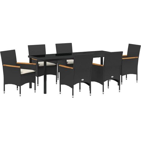 Maison Exclusive - Set da Pranzo per Giardino con cuscino 7 pcs Nero polyrattan