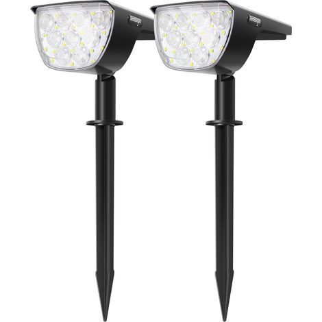 2 Pack Spot Solaire Extérieur, 30 LED Lampes Solaires Etanche IP67 Projecteur Solaire Réglable avec Panneau Solaire 180° Eclairage Extérieur Solaire pour Jardin, Extérieur, Chemin, Allée [Classe énerg
