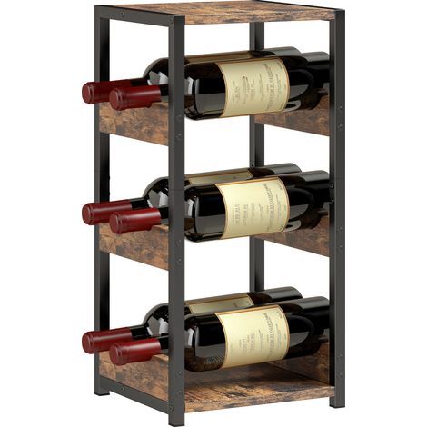 Casier à bouteilles pour 6 bouteilles. casier à vin avec étagères ondulées. 22 x 24 x 49.2 cm. brun rustique (1/5)