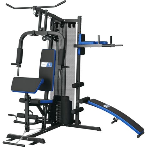 Station de musculation - SPORTNOW - charge 65 kg - banc abdos et dips - acier - réglable - noir
