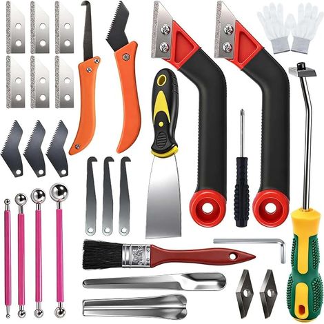 Kit 29 pièces pour démolissage et réparation de joints – Scies à joint inclinées (lames rechange), grattoirs, cône diamanté, lisseurs – Nettoyage carrelage sol, mur, salle de bain (1/5)