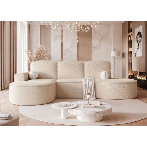 Ecksofa Schlafsofa Sofa ARLET in Stoff Abriamo Hellbeige Ottomane Links