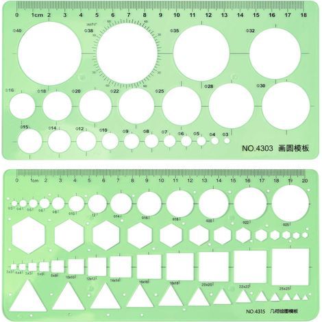 2PCS Normographe, Gabarit Cercle, Règle Géométrique, Pochoir Dessin, Outil Étudiant (1/5)