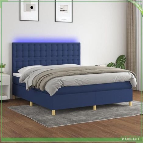 Sommier tapissier avec matelas et LED - Modèle 7291712411267 - Bleu - 180x200 cm - Matelas 20 cm ressorts ensachés (1/5)