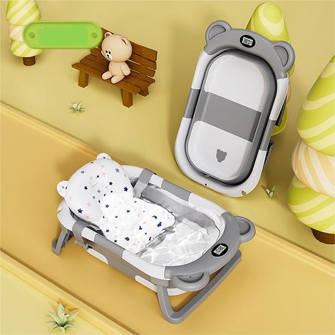 Bañera De Bebé Con Cojín, Bañera De Bebé Plegable Para Recién Nacidos, Reductor De Bañera De Bebé, Bañera De Bebé Portátil Ie, Ahorro De Espacio Gris MINKUROW (1/5)