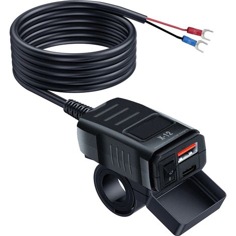 Cargador USB para motocicleta, puertos USB duales, diseño impermeable, PD QC3.0 Sin voltaje (1/2)