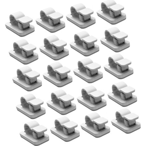 Confezione da 20 fascette, fermacavi e clip autoadesive per una facile gestione dei cavi a casa e in ufficio. Colori: bianco, rosso, grigio. - AquaForge (1/5)