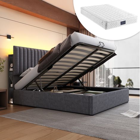 Lit coffre 160x200 LED App-Control USB Type C Gris HAVRYA (1/5)