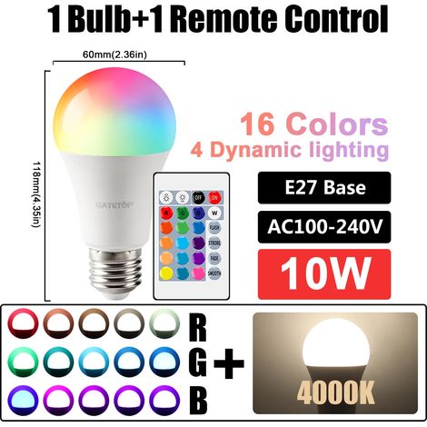 Lampes de croissance pour plantes Ampoules RGB dimmables (E27 4000K, lot de 8, AC100-240V) avec télécommande intelligente 24 touches, idéales pour le salon. (1/5)