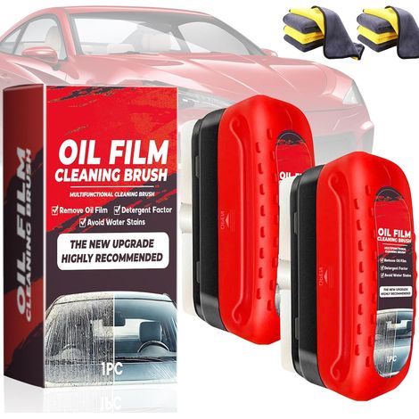 Automotive Oil Film Cleaning Brush, Puissant Brosse de Nettoyage Pare-Brise, Film oleophobe pour Vitre Automobile, Brosse de Nettoyage de Film d'huile Automobile Multifonctionnelle 120ml (2 Pièces) (1/5)