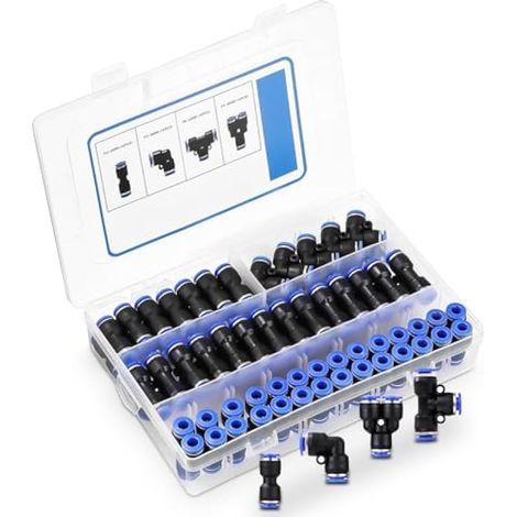 60 pièces Connecteurs droits à emboîtement 6mm, Kit de connecteurs pneumatiques rapides pour tuyau d'air, Accessoires de pneu, Raccords à déconnexion rapide (1/5)