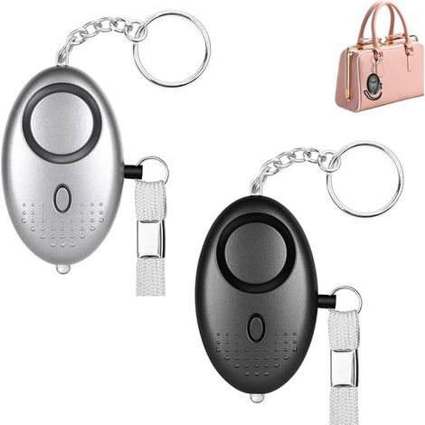 Persönlicher Notfallalarm [2er-Pack] Sicherheitsalarm-LED-Taschenlampe für Kinder/Frauen/Studenten, ältere Menschen (Schwarz + Silber)