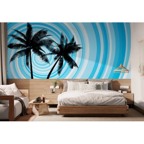 Papier peint tropical – Palmiers graphiques bleus - 150 x 250 cm (1/2)