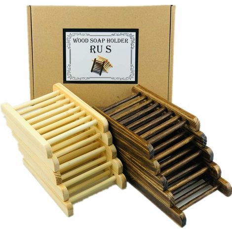 10 Pieces Home Bamboo Wooden Soap Dish, Bathroom Wood Soap Case, Handmade Bathtub Shower Dishware Accessories (Charcoal & Wood) (1/5)