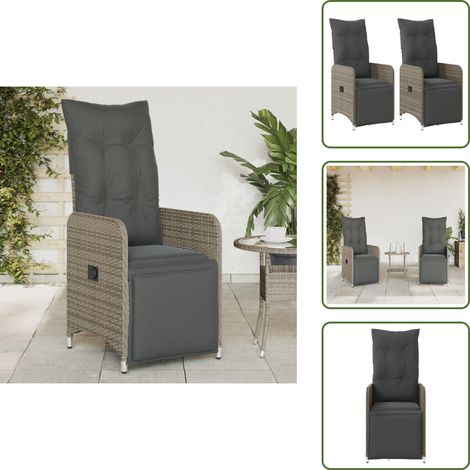 The Living Store Gartensessel mit Kissen 2 Stk. Verstellbar Grau Poly Rattan - Gartenstuhl - Lounge Chair - Relaxsessel - Outdoor Möbel - Gartenmöbel (1/5)