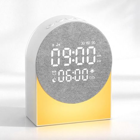Réveil Numérique Machine Bruit Blanc, Reveil Lumineux avec Enceinte Bluetooth Piles Rechargeables Timer Bruit Blanc Lampe Chevet, Réveil Matin LED Veilleuse pour Aide au Sommeil Chambre Cadeau (1/5)