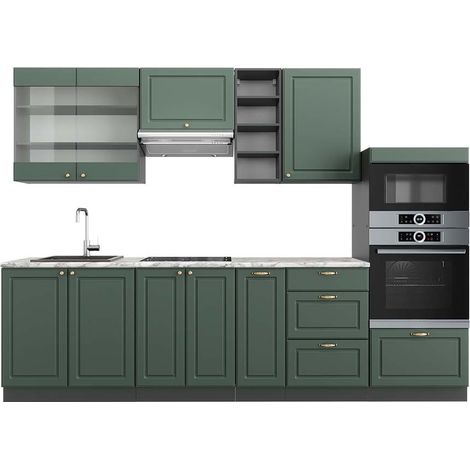 Mueble de cocina Fame-Line, Verde-Dorado Casa de campo/Antracita, 280 cm , ET Mármol, Vicco (1/5)