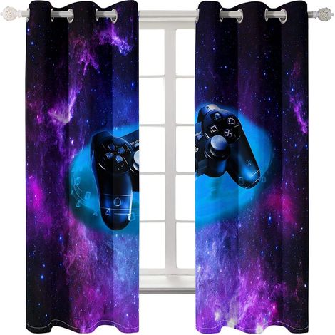 Rideaux Occultants à Motif 3D pour Console de Jeu Ciel étoilé Manette de Jeu Rideaux de Salon de Chambre à Coucher 2 Panneaux Playroom Large Curtains avec des Trous (Couleur 1,140x180 cm) - 140x180 cm (1/5)