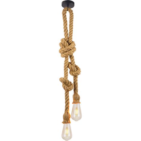 E27 Suspension Luminaire Induistrielle Lumière Suspendue de Double-tête De Corde de Chanvre Lampe Vintage Réglable Lampe Lustre pour Manger Hall Restaurant Barre Café-longueur 100cm (1/5)