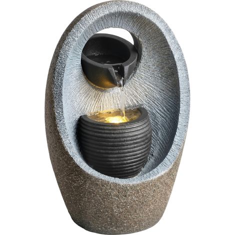 Outsunny Water Feature with 2-Tier Bowls, Pump and LED Lights