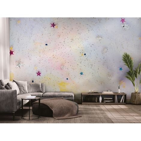 Papier peint Enfant – confettis étoiles aquarelle pastel - 150 x 250 cm (1/2)
