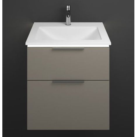 Burgbad Eqio Mineralguss-Waschtisch mit Unterschrank, mit LED-Beleuchtung, mit 2 Auszügen, Griffleis Grau Hochglanz/Alpinweiss 62 cm Schwarz matt (1/3)